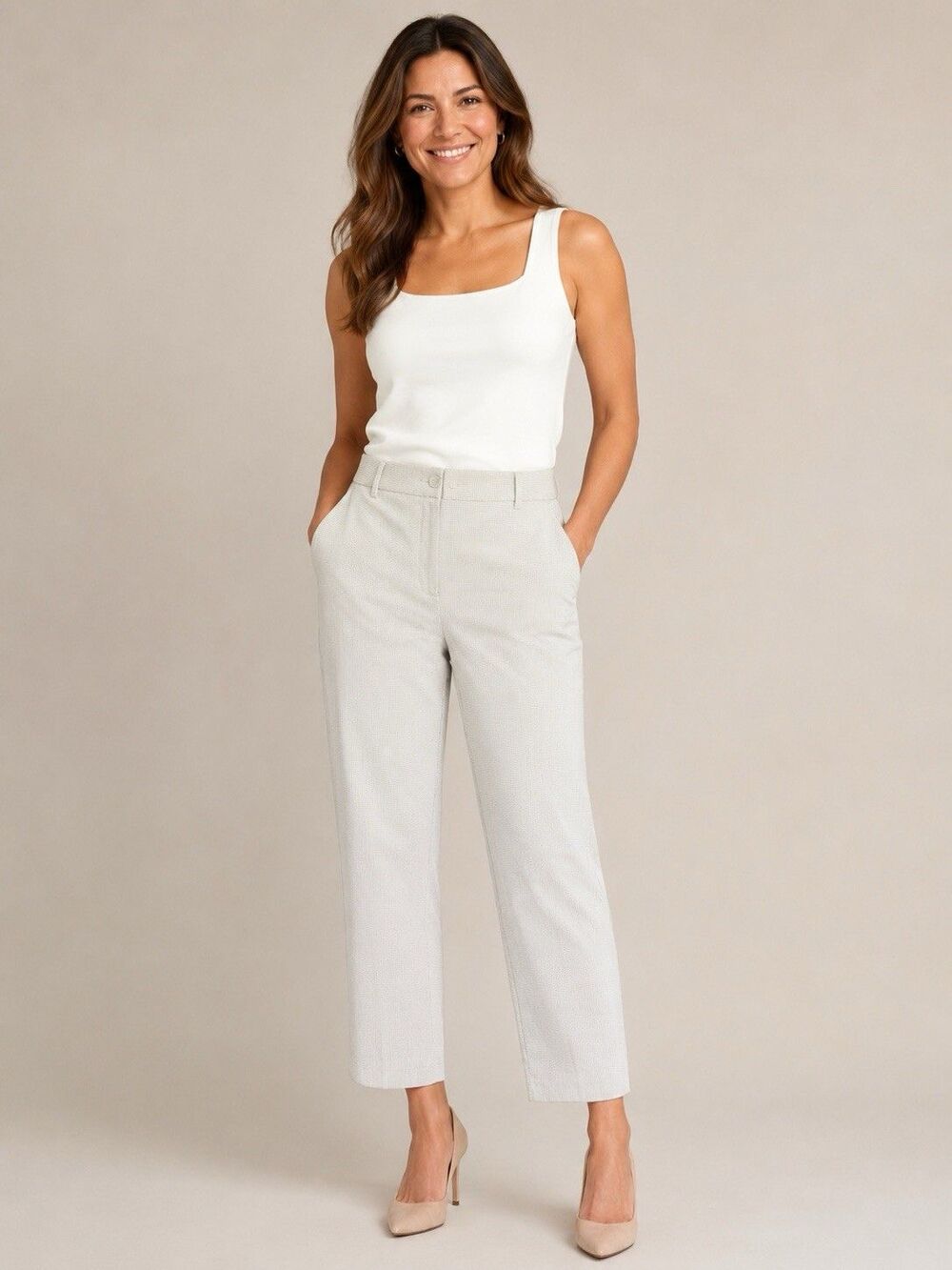 Rachel Zoe White Black Checked Straight Leg Dress Pants 14 Career Wear Comfy
